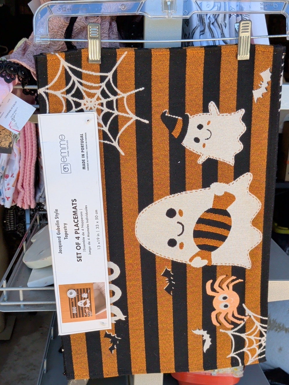 Set of 4 Halloween Ghost Placemats - Orange & Black